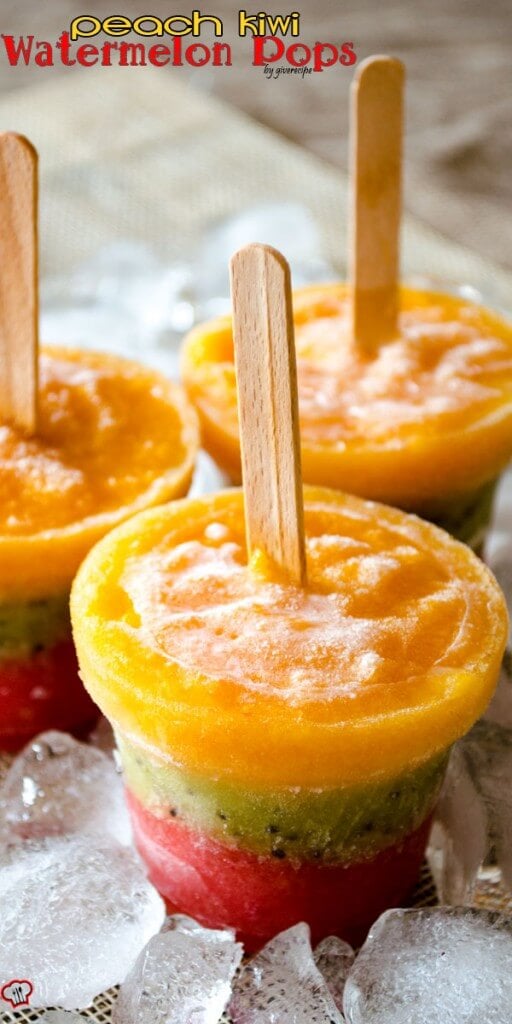 Peach Kiwi Watermelon Pops | giverecipe.com | #pops #popsicles #summerrecipes #watermelon #peach