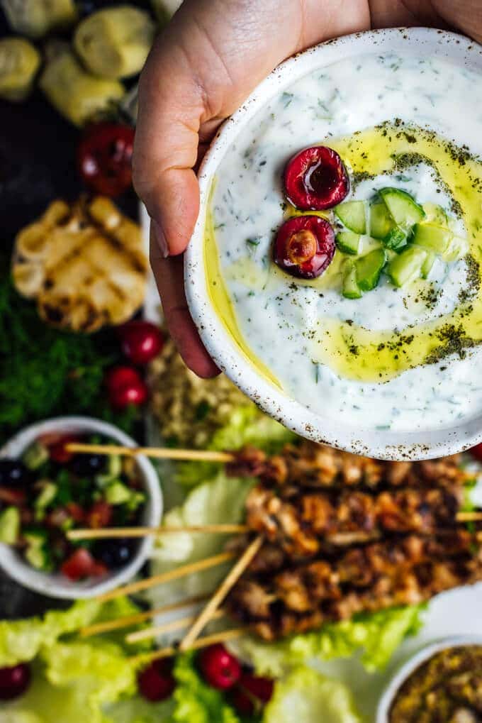 Yogurt Cucumber Dip Cacik is such a tasty dip that makes your mouth water even when making it. It is our favorite go to dip in summer.