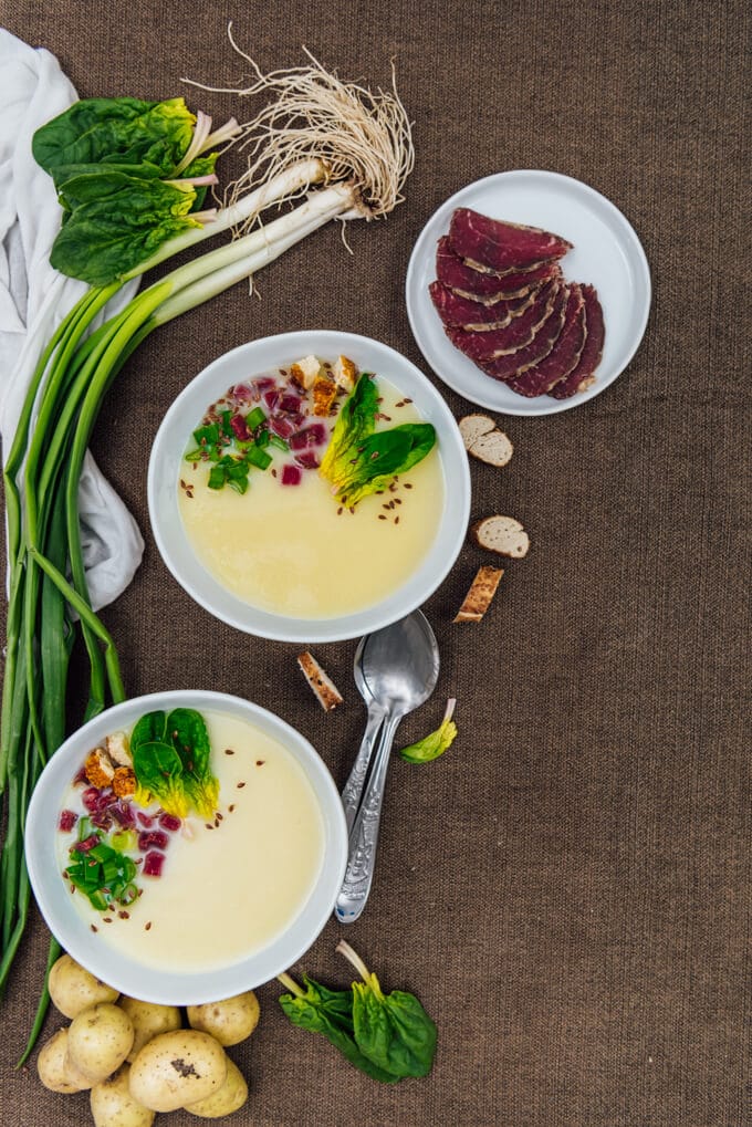 This easy Cream of Potato Soup warms your heart perfectly on chilly days. Simple yet flavourful and comforting. Super creamy without cream, so it’s lighter and healthier. 