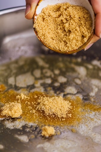 melting butter and brown sugar in a skillet