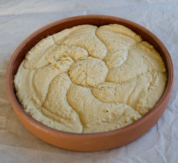 Tahini halva on a clay plate