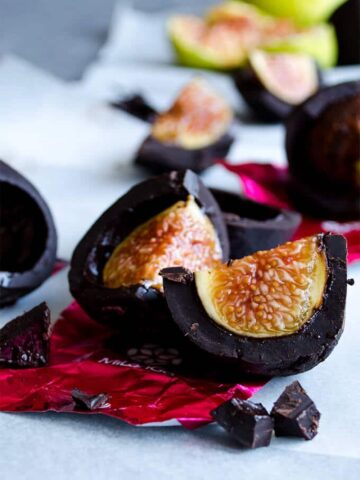 Sliced chocolate covered figs