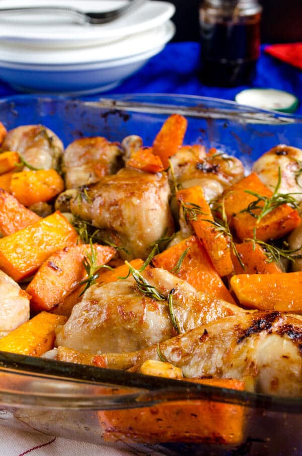 Roasted Chicken Drumsticks with Pumpkin | giverecipe.com | #chicken #drumsticks #pumpkin #chickendrumsticks #pomegranatemolasses baked chicken and pumpkin