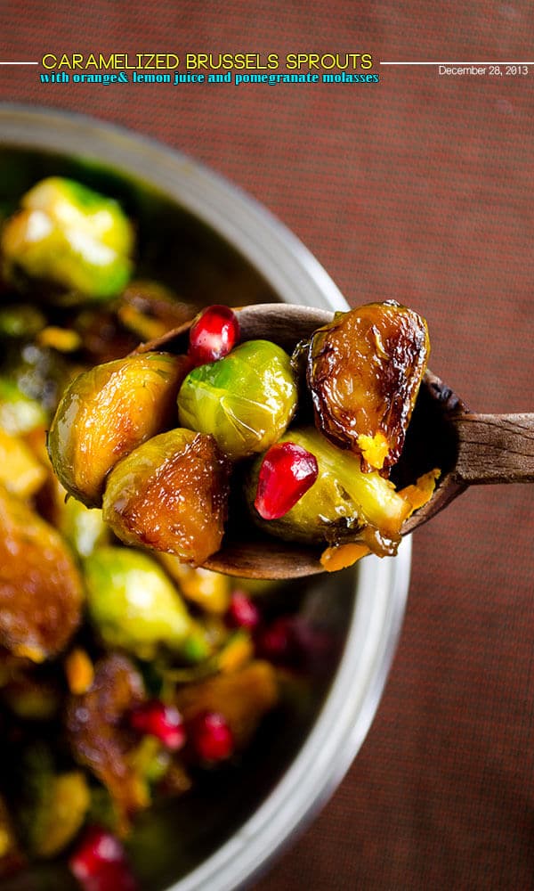 Citrus caramelized brussels sprouts with pomegranate molasses | giverecipe.com | #brusselssprouts #pomegranate #citrus