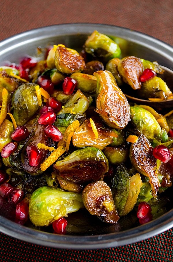 Citrus caramelized brussels sprouts with pomegranate molasses | giverecipe.com | #brusselssprouts #pomegranate #citrus