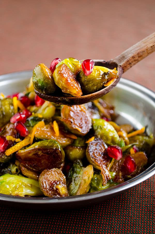 Citrus caramelized brussels sprouts with pomegranate molasses | giverecipe.com | #brusselssprouts #pomegranate #citrus