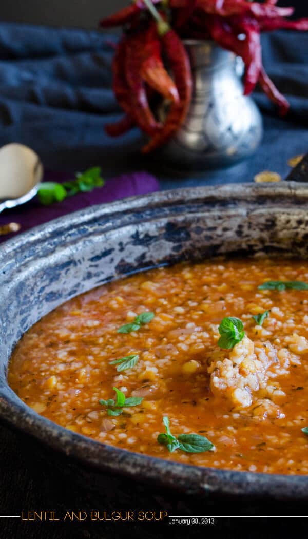 Lentil and bulgur soup with driend mint and chili 1