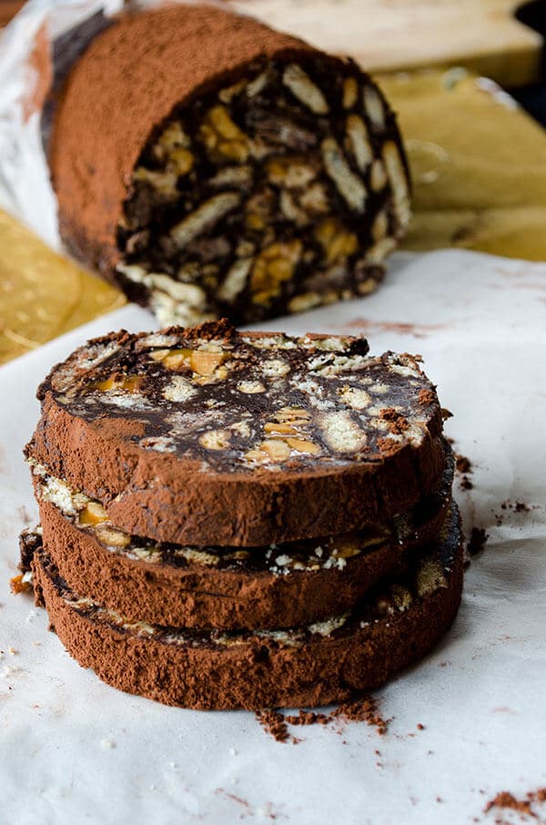 Snickers chocolate salami | giverecipe.com | #chocolate #salami #dessert