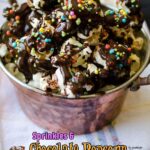 Sprinkles Chocolate Popcorn | giverecipe.com | #chocolate #popcorn #sprinkles #partyfood #snack