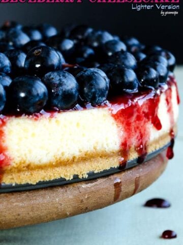 Blueberry Cheesecake Lighter Version | giverecipe.com | #cheesecake #blueberries #dessert #cake #berries