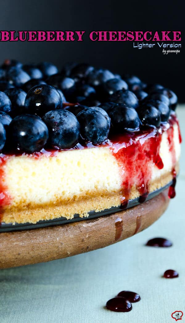 Blueberry Cheesecake Lighter Version | giverecipe.com | #cheesecake #blueberries #dessert #cake #berries