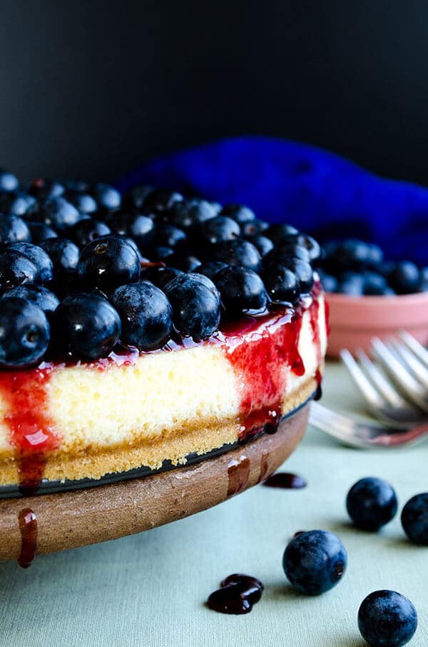 Blueberry Cheesecake Lighter Version | giverecipe.com | #cheesecake #blueberries #dessert #cake #berries