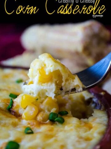 Creamy Cheesy Corn Casserole | giverecipe.com | #corn #casserole #cheesy #corncasserole #freshcorn