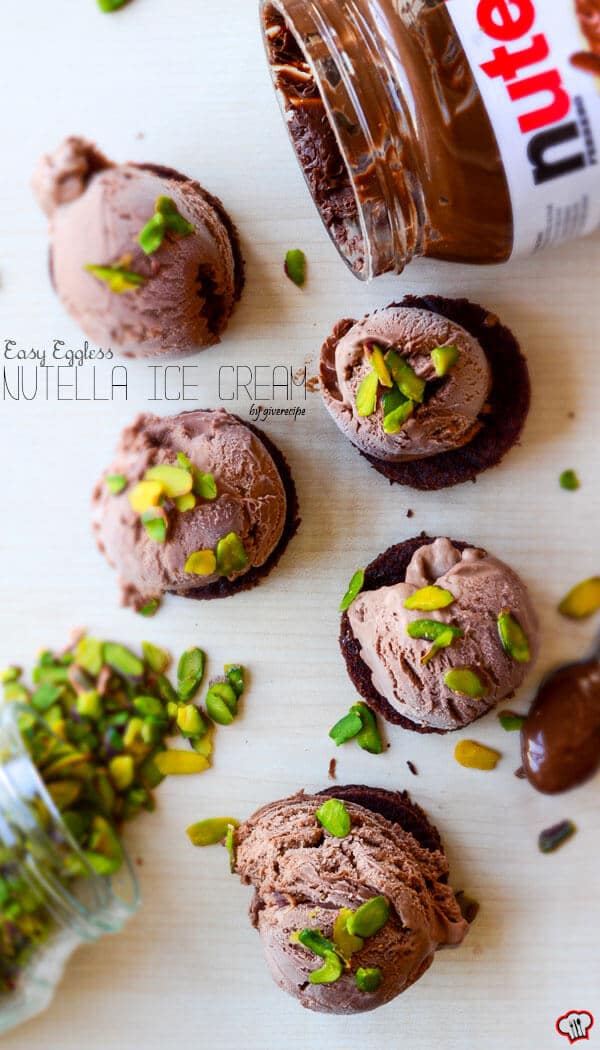 Easy Eggless Nutella Ice Cream | giverecipe.com | #nutella #icecream #dessert #sweet #july #summer #pistachio #sweetcanepe