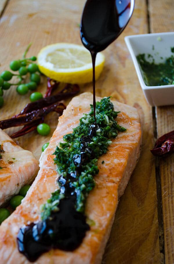 Pan-Fried Salmon with Green Sauce | giverecipe.com | #salmonrecipes #greensauce #healthyrecipes #seafood #fishrecipes