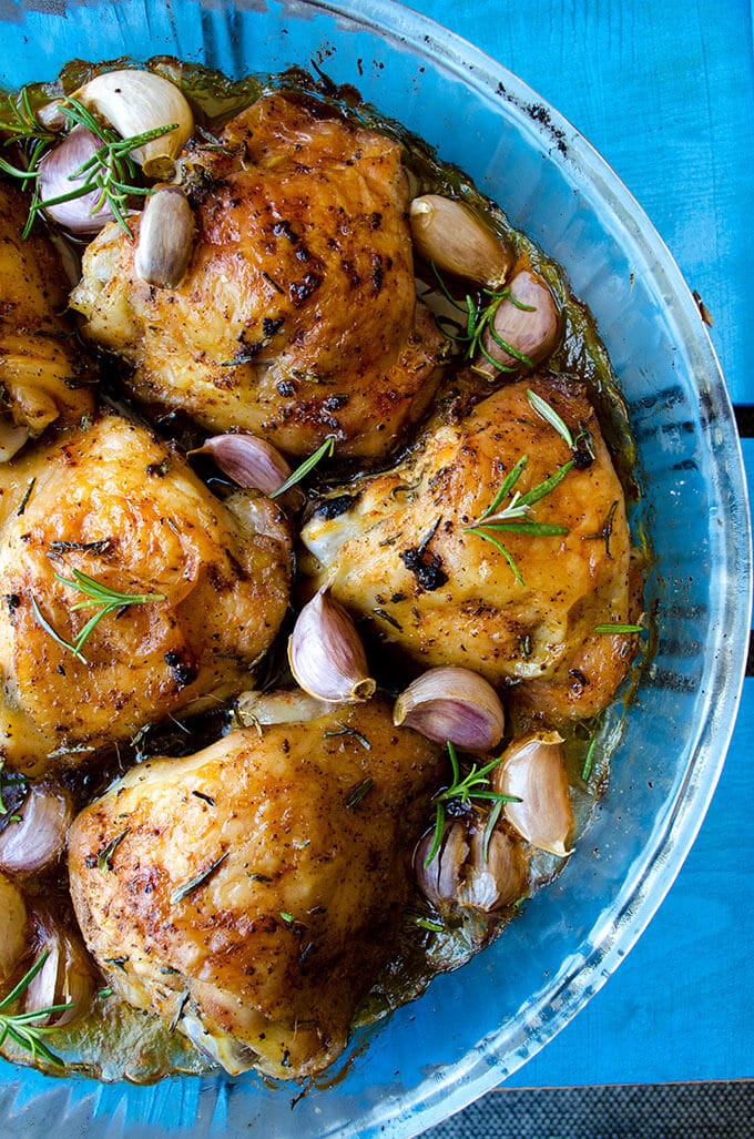 Easy baked chicken thighs with garlic and rosemary