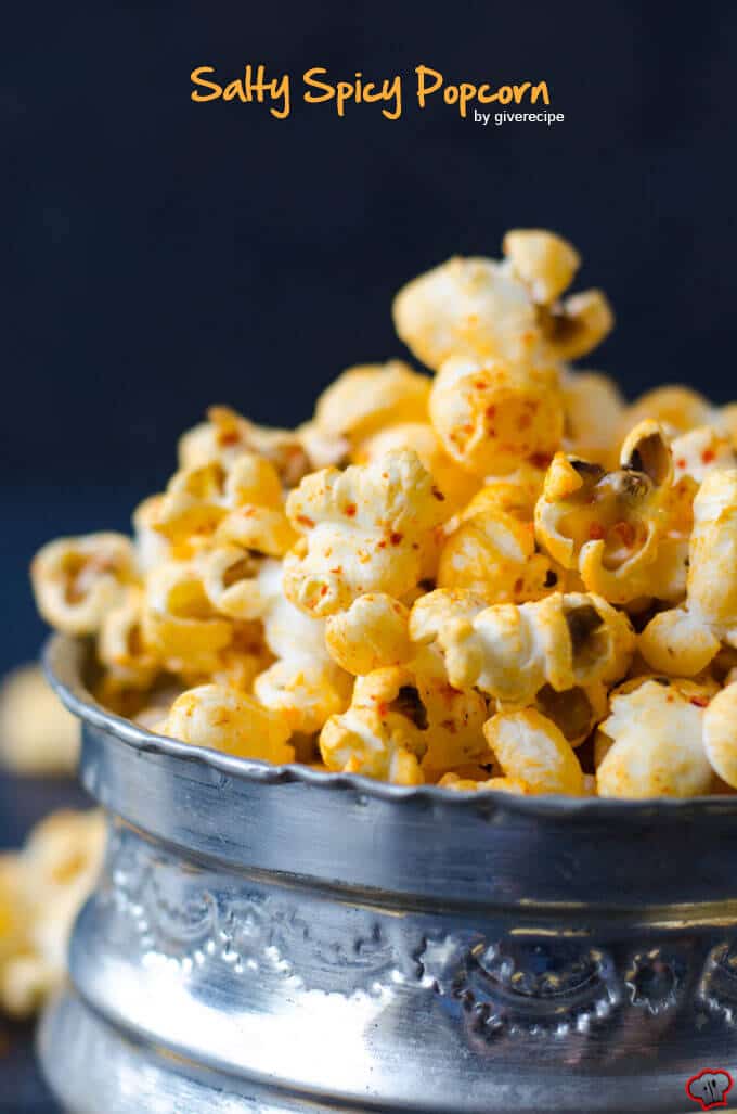 Salty Spicy Popcorn in a copper bowl