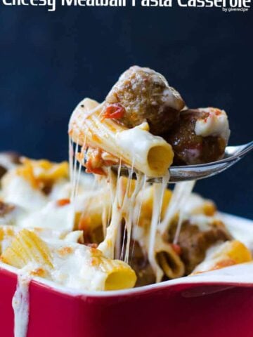 Cheesy Meatball Pasta Casserole | giverecipe.com | #pasta #casserole