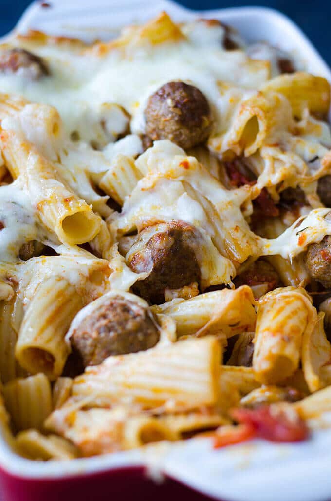 Cheesy Meatball Pasta Casserole | giverecipe.com | #pasta #casserole