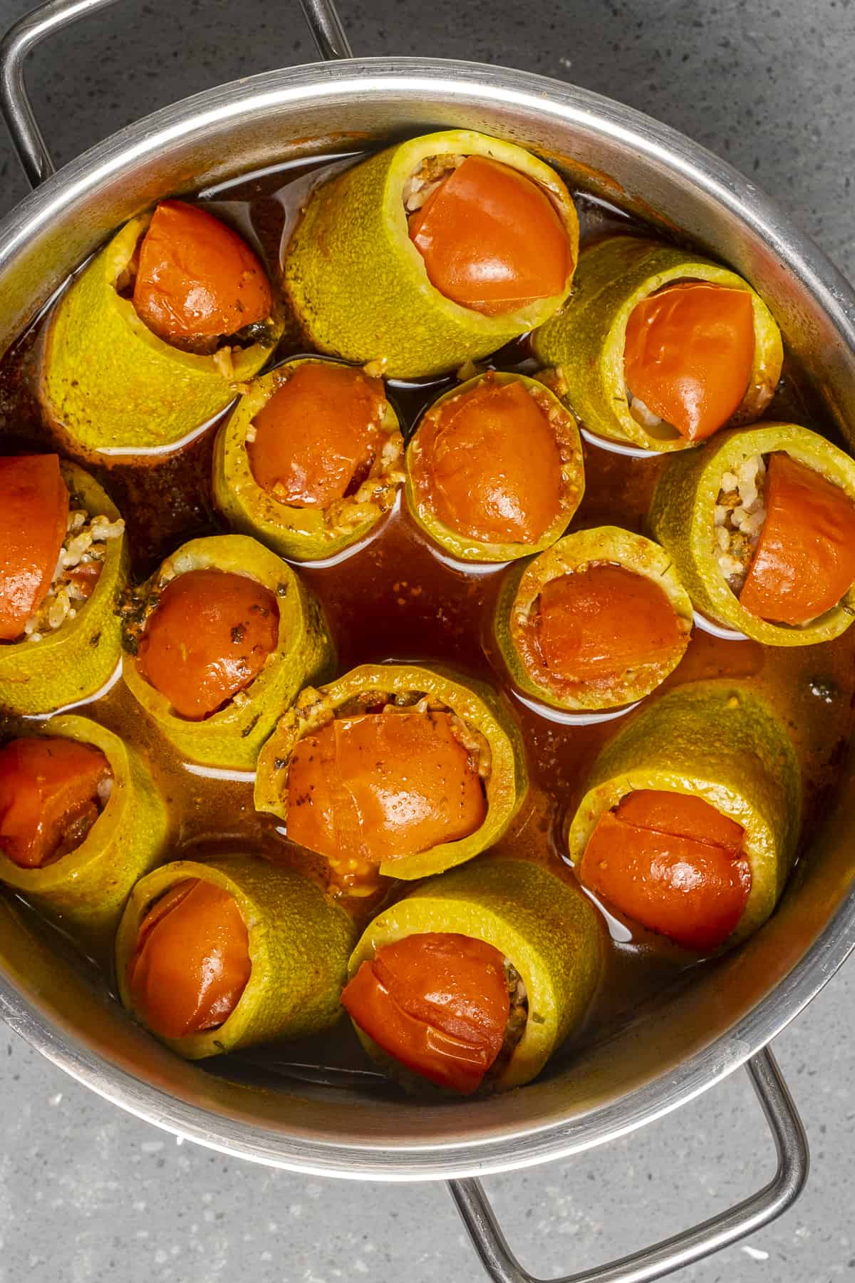 Kabak dolma in a pan after cooked.