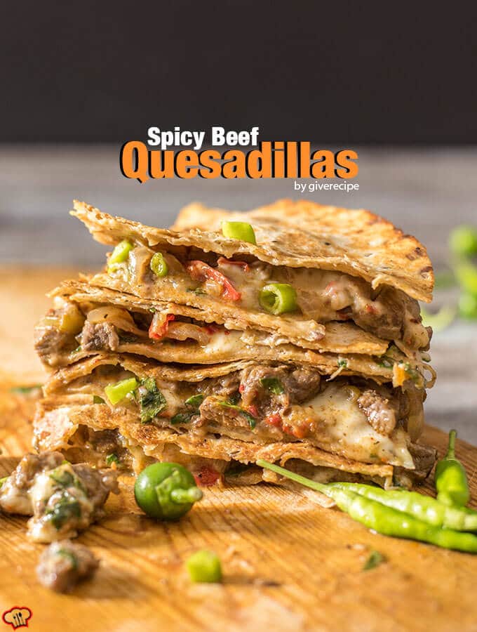 Spicy Beef Quesadillas make the best meal with leftover beef stir-fry. Ready in 10 minutes and disappear in seconds. - giverecipe.com