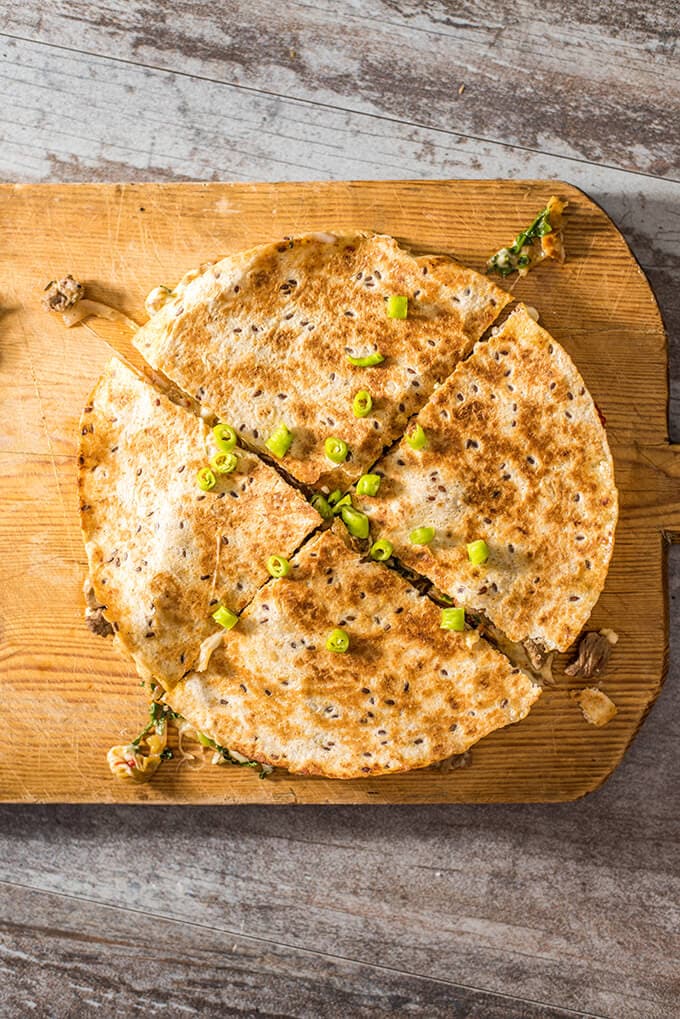 Spicy Beef Quesadillas make the best meal with leftover beef stir-fry. Ready in 10 minutes and disappear in seconds. - giverecipe.com 