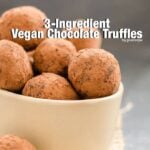 3 Ingredient Vegan Chocolate Truffles are the easiest holiday treats. Everyone will want to eat more after learning these are the healthiest treat too.- giverecipe.com