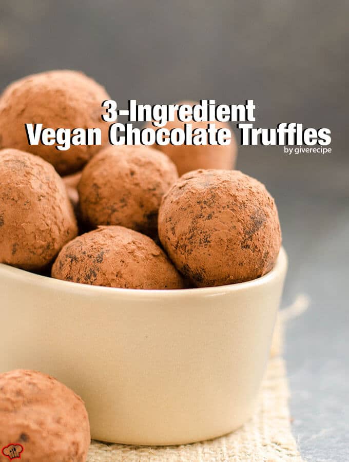 3 Ingredient Vegan Chocolate Truffles are the easiest holiday treats. Everyone will want to eat more after learning these are the healthiest treat too.- giverecipe.com