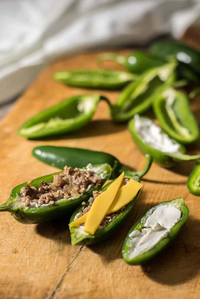 Jalapenos stuffed with cream cheese, beef and cheddar. These are FINGER LICKING GOOD! The best thing I've paired with beer so far indeed. - giverecipe.com