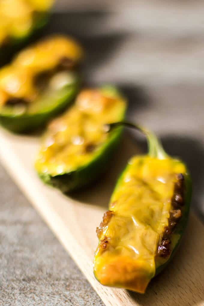 Jalapenos stuffed with cream cheese, beef and cheddar. These are FINGER LICKING GOOD! The best thing I've paired with beer so far indeed. - giverecipe.com