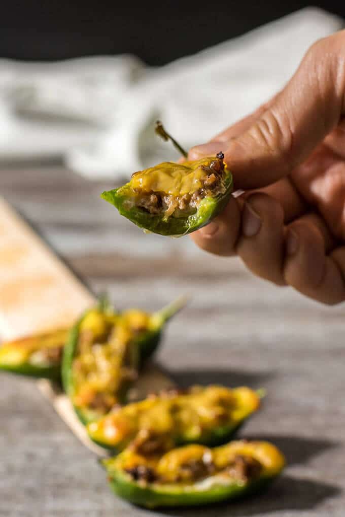 Jalapenos stuffed with cream cheese, beef and cheddar. These are FINGER LICKING GOOD! The best thing I've paired with beer so far indeed. - giverecipe.com