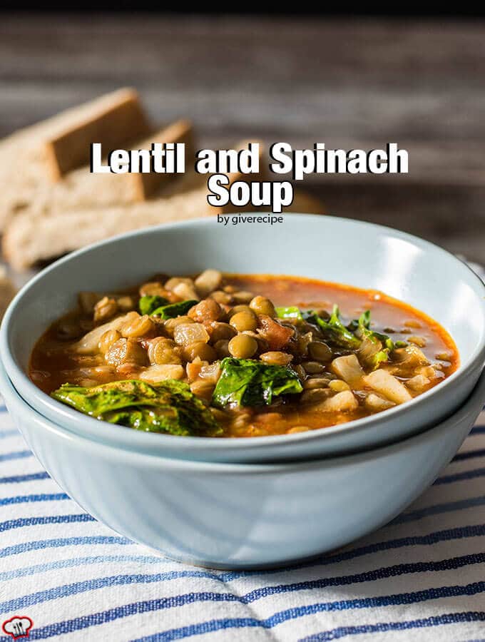 Looking for an easy yet very satisfying meatless meal for chilly days? Try this very comforting lentil and spinach soup! - giverecipe.com