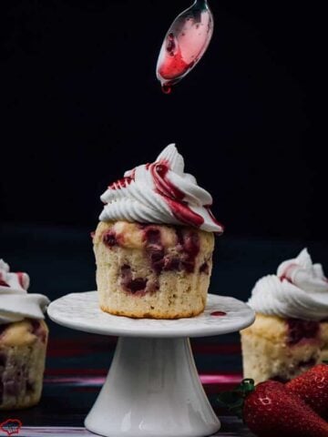 Greek Yogurt Strawberry Cupcakes. Loaded with fresh strawberries. Not one of those cupcakes that are creamy on the top yet dry on the bottom. Wonderfully moist!