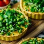 Vegetable tart recipe with peas, herbs and cheese