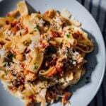 Fettucine with Salmon and Tomatoes can easily elevate any boring weeknight dinner. This is definitely a recipe your family asks for very often, if not every day.
