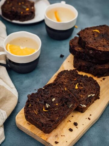 This is an orange flavored chocolate bread with shredded fresh pumpkin, pumpkin seeds and chocolate chips. A one-bowl bread that is a real winner for holidays!