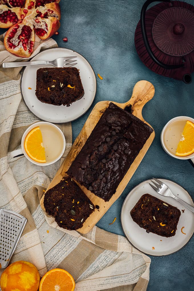 This is an orange flavored chocolate bread with shredded fresh pumpkin, pumpkin seeds and chocolate chips. A one-bowl bread that is a real winner for holidays!