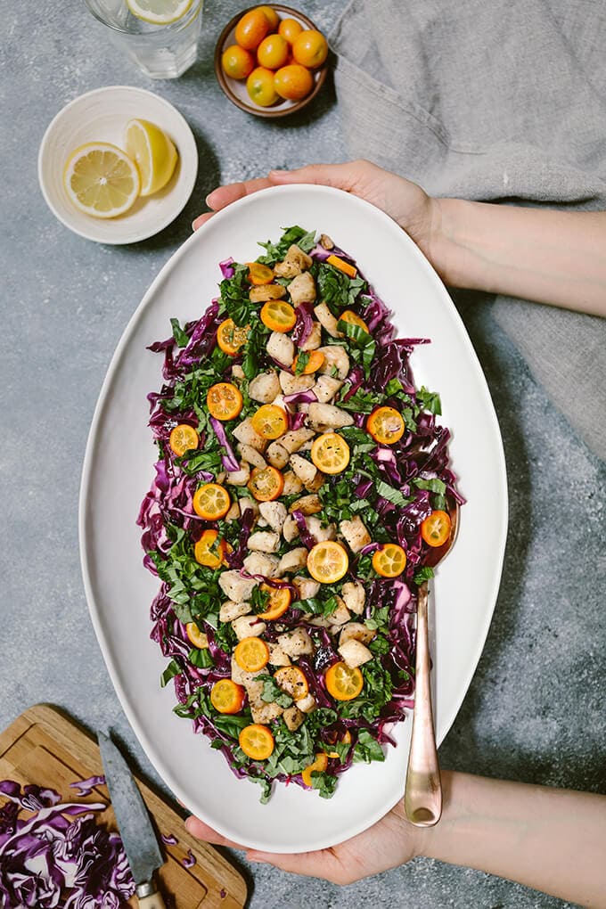 Chicken Cabbage Salad with Basil and Kumquats is guaranteed to be your favorite salad for summer parties. The unexpected combination of flavors results in a phenomenal salad that everyone devours. #ad #TheRecipeisSimple