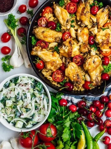 Pan Fried Chicken Wings with Bulgur