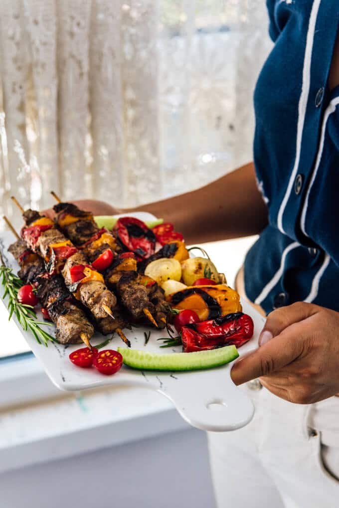 This Lamb Shish Kabob Recipe is a big hit on special occasions. The kabob is tender and juicy thanks to an easy yogurt marinade. Fancy yet simple and easy! Perfect for weeknight dinners too!  