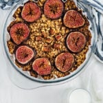 Oatmeal with walnuts and figs baked in oven.