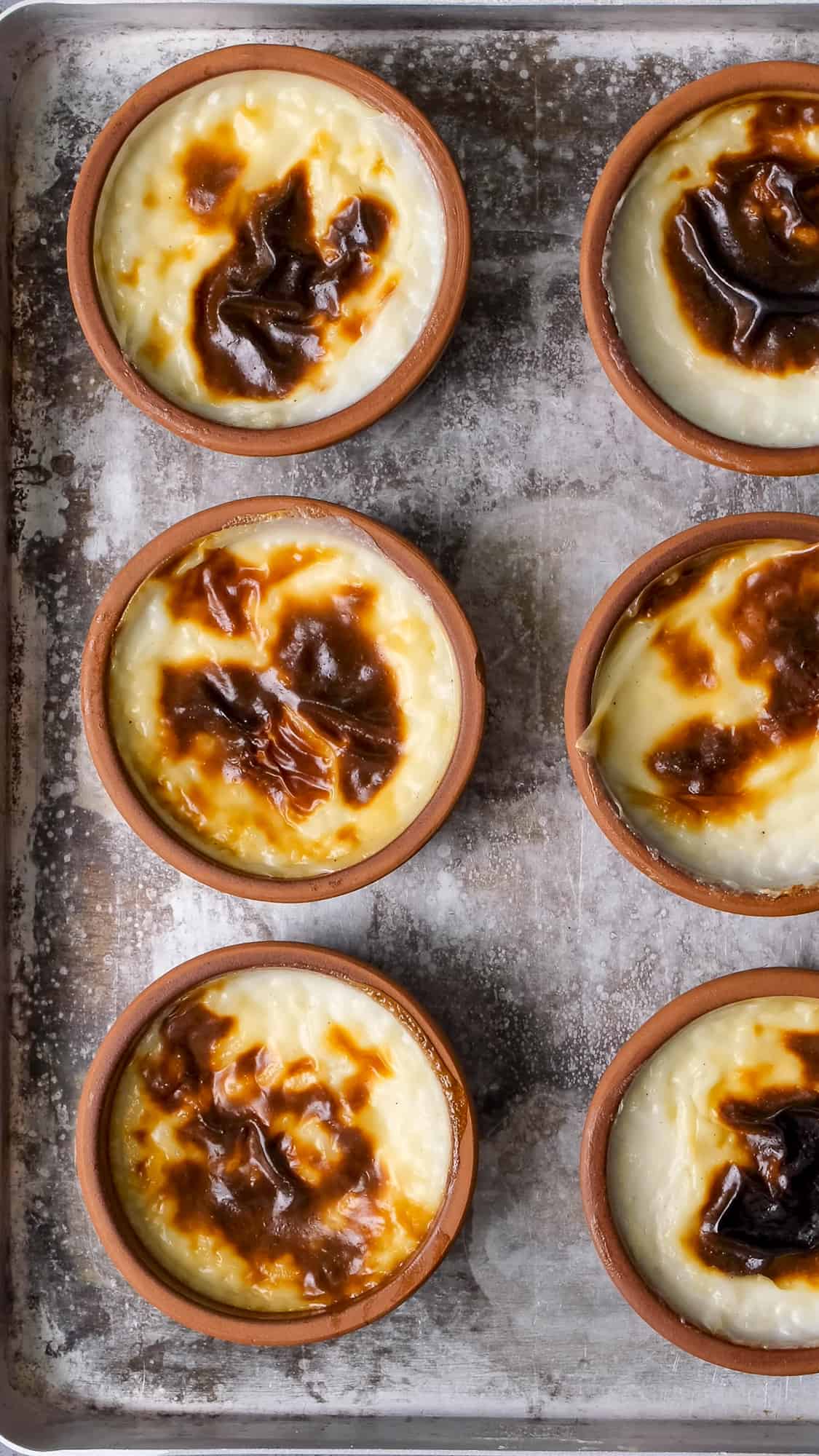 Turkish style rice pudding in clay pots.