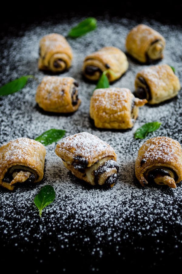 Chocolate puff pastry rolls for game day desserts