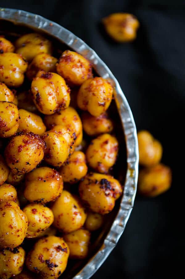 Chickpeas roasted in oven with spices for easy game day snacks