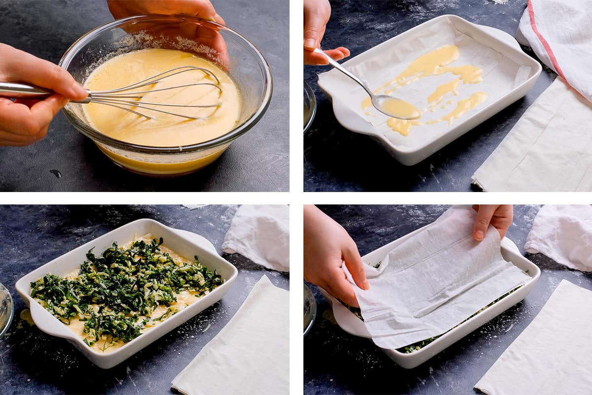 A collage of images showing how to make borek.