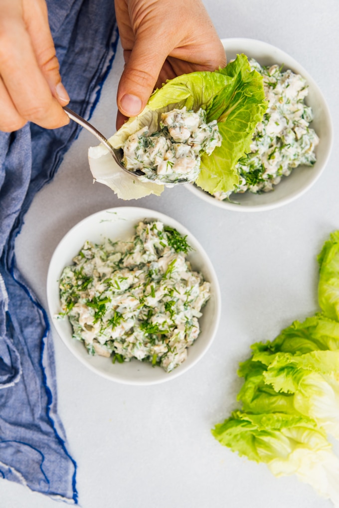 Low carb chicken salad in lettuce leaves