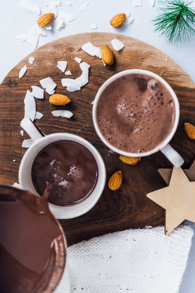 Serving vegan hot chocolate in cups