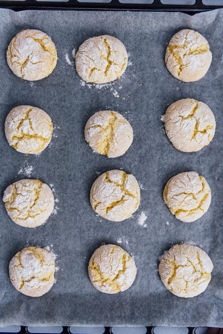Lemon cookies on a baking sheet.
