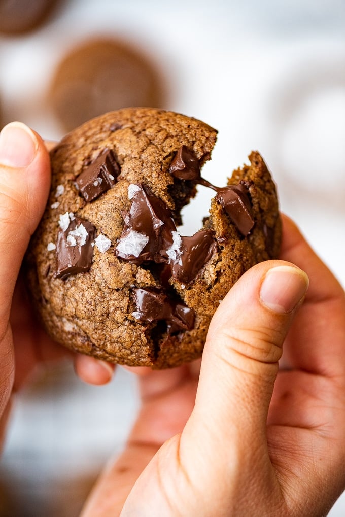 holding chocolate chip cookies flavored with Turkish coffee
