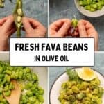 Step-by-step Turkish fresh fava beans in olive oil, from removing pods and peeling to cooking and serving.